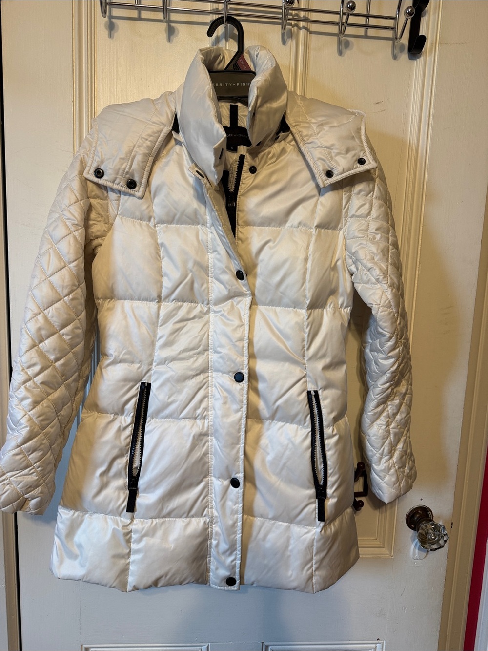 Marc New York Andrew Marc Women's White Quilted Puffer Coat with High Collar